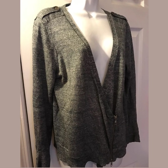 J. CREW Moto Zipper Cardigan Sweater blue wool linen lightweight knit layering - Picture 3 of 8